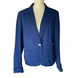 Draper James Cotton Textured Blazer Lightweight Royal Blue Jacket Women Size XL